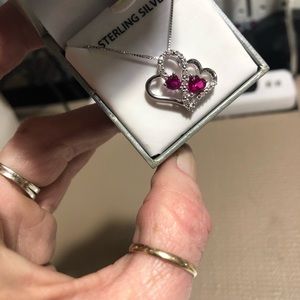 Sterling silver ruby and diamond necklace